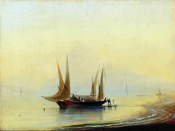Баржи у морского берега. 1834г. 37,5х50,6см. Холст, масло. Екатеринбургский музей изобразительных искусств. Баржи у морского берега. 1834г. 37,5х50,6см. Холст, масло. Екатеринбургский музей изобразительных искусств.